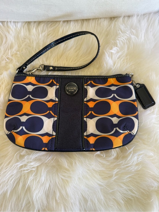 Coach Handbags - Coach- EUC! Monogram Navy, Orange & White Signature Clutch Wristlet